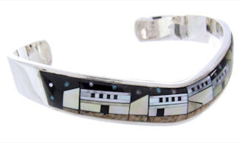 Multicolor Silver Native American Design Cuff Bracelet YS67381